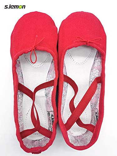 s.lemon Zapatillas de Ballet Lona Media Punta Ballet Zapatos Bailarina Principiantes Danza Zapatos para Niña Mujere Hombres 24-47 Rojo (26 EU)