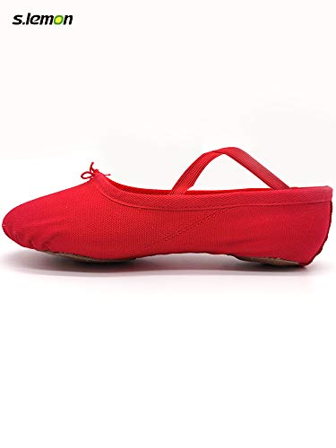 s.lemon Zapatillas de Ballet Lona Media Punta Ballet Zapatos Bailarina Principiantes Danza Zapatos para Niña Mujere Hombres 24-47 Rojo (26 EU)