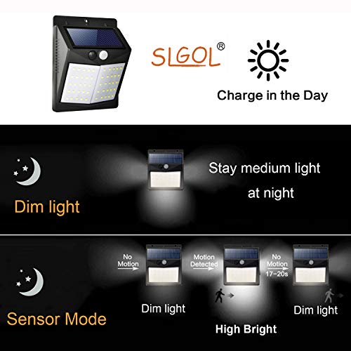SLGOL - Lote de 4 luces LED con sensor de movimiento solar para exteriores, 1500 mAh, impermeables, funciona con energía solar, para jardín, patio, entrada, porche