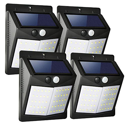 SLGOL - Lote de 4 luces LED con sensor de movimiento solar para exteriores, 1500 mAh, impermeables, funciona con energía solar, para jardín, patio, entrada, porche SLGOL - Lote de 4 luces LED con sensor de movimiento solar para exteriores, 1500 mAh, impermeables, funciona con energía solar, para jardín, patio, entrada, porche
