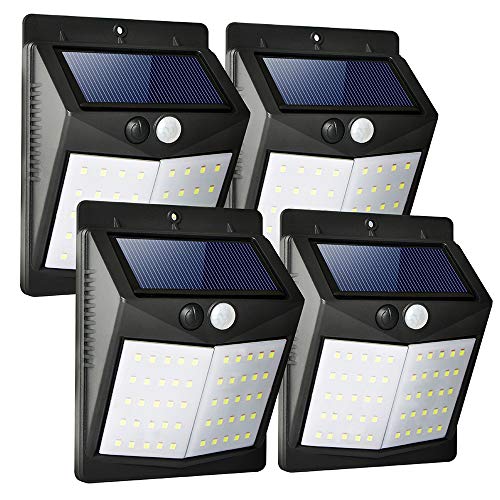 SLGOL - Lote de 4 luces LED con sensor de movimiento solar para exteriores, 1500 mAh, impermeables, funciona con energía solar, para jardín, patio, entrada, porche