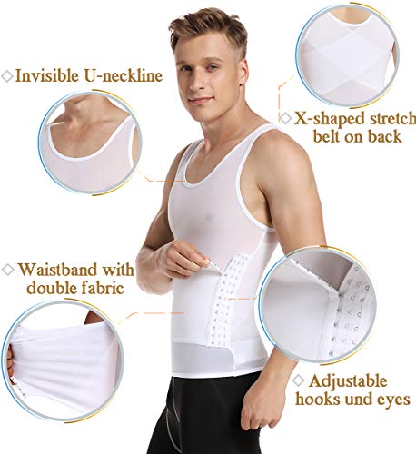 SLIMBELLE® Hombre Chaleco Moldeadora Camiseta Reductora Adelgazante Ropa Interior con Faja Ajustable para Deportes Fitness Negro Blanco