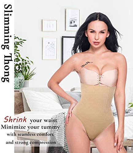 SLIMBELLE Tanga Faja Braga Reductora para Mujer Vientre Plano Braguitas Modeladora Cintura Alta-Beige-M/L