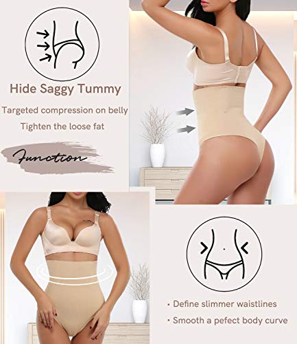 SLIMBELLE Tanga Faja Braga Reductora para Mujer Vientre Plano Braguitas Modeladora Cintura Alta-Beige-M/L