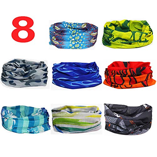 Slosh 8 Bandana Cintas Pelo Deporte Hombre Mujer Ciclismo Yoga Elastica Pañuelos Cabeza Turbante Lazo Tenis UV Moto Playa (8 PCS)