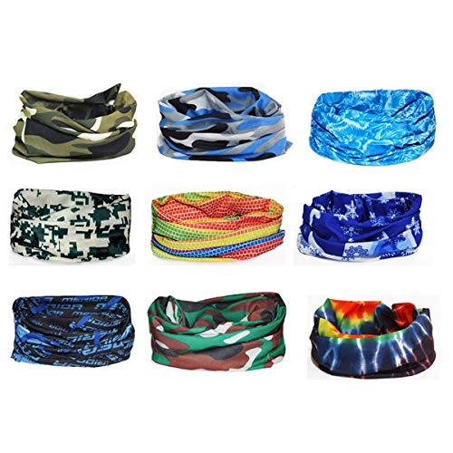 Slosh 9 Bandana Cintas Pelo Deporte Hombre Mujer Ciclismo Yoga Elastica Pañuelos Cabeza Turbante Lazo Tenis UV Moto Playa (9 PCS)