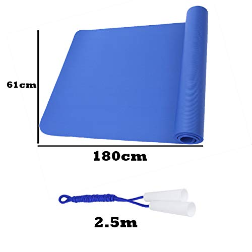 Slosy Esterilla para Yoga Antideslizante Azul 180 * 61 * 1cm + Comba Colchoneta De Pilates Estera Gym Alfombra Abdominales Alfombrilla Gimnasia Ejercicio Material Gimnasio Accesorios Gruesa