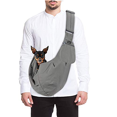 SlowTon Bandolera para Perro, Pet Carrier Dog Puppy Hand Sling para Cachorros Bandolera Correa de Hombro Acolchada Ajustable Tote Bag con Bolsillo Delantero Puppy Bolsa Bandolera de (Gris)