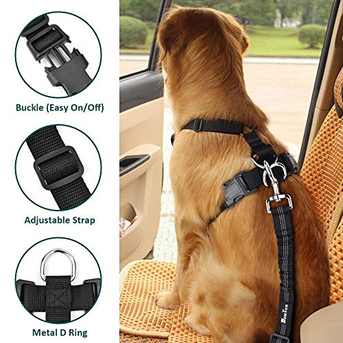 SlowTon - Juego de cinturón de seguridad para perro, cinturón de seguridad, cinturón de seguridad, cinturón de seguridad para uso diario, correa elástica ajustable