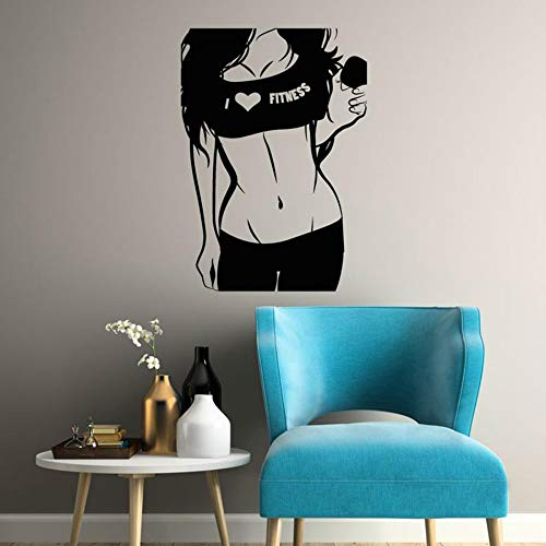 SLQUIET DIY Fitness Pegatinas de pared Sexy Girl Calcomanía de pared Sexy Sports Woman Diet Home Gym Pegatinas inspiradoras Arte Mural Pegatinas de pared verde azulado 50x42cm