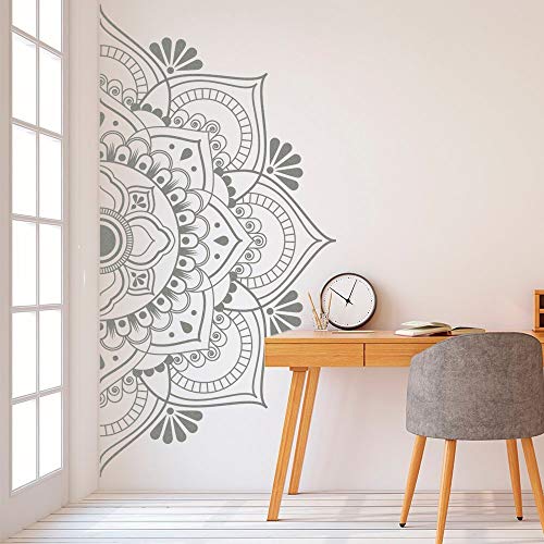 SLQUIET Inicio Media pared Mandala Decoración Vinilo removible Yoga Arte de la pared Sala de estar Dormitorio Mural Familia Jardín Etiqueta de la moda 27 gris 113x57 cm