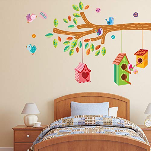 SLQUIETPegatinas de pared de ramas de jaula de pájaros lindas personalizables pegatinas de baño para habitación de niños verdes pegatinas de pared extraíbles 110CM X 120CM