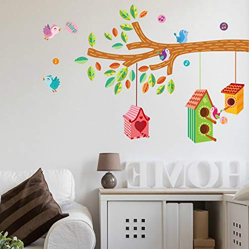 SLQUIETPegatinas de pared de ramas de jaula de pájaros lindas personalizables pegatinas de baño para habitación de niños verdes pegatinas de pared extraíbles 110CM X 120CM