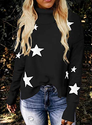 SLYZ Otoño E Invierno Nuevo Suéter De Punto para Mujer Patrón De Estrella Cuello Alto Jersey De Manga Larga para Mujer Suéter De Punto