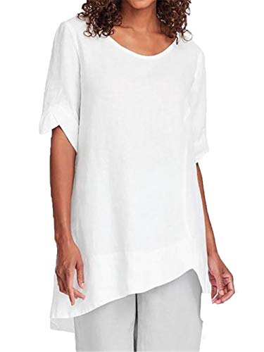 SLYZ Verano De Mujeres Europeas Y Americanas Media Longitud De Algodón De Color Puro Simple Y Lino Cuello Redondo Camiseta Corta Top Femenino A Juego SLYZ Verano De Mujeres Europeas Y Americanas Media Longitud De Algodón De Color Puro Simple Y Lino Cuello Redondo Camiseta Corta Top Femenino A Juego
