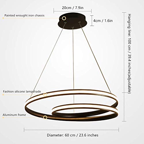 SLZ Araña LED Regulable Techo Control Remoto De La Lámpara Altura Colgando Colgante Ajustable Araña Pendiente del Comedor del Diseño Moderno Anillo para Cenar Oficina Dormitorio Sitio,Blanco,60cm*52W