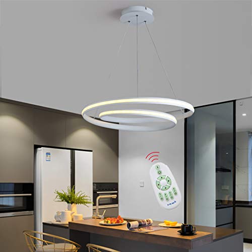 SLZ Araña LED Regulable Techo Control Remoto De La Lámpara Altura Colgando Colgante Ajustable Araña Pendiente del Comedor del Diseño Moderno Anillo para Cenar Oficina Dormitorio Sitio,Blanco,60cm*52W