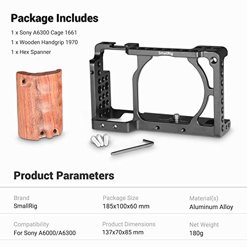 SMALLRIG a6300 Cage Jaula con Wooden Handgrip para Sony a6300 / a6000-2082