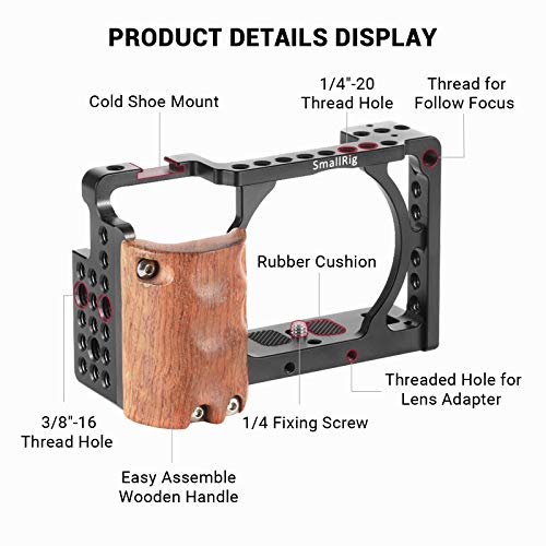 SMALLRIG a6300 Cage Jaula con Wooden Handgrip para Sony a6300 / a6000-2082 SMALLRIG a6300 Cage Jaula con Wooden Handgrip para Sony a6300 / a6000-2082