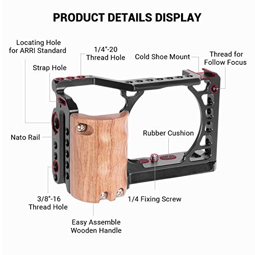 SMALLRIG Jaula a6500 con Mango Madera, Cage con Empuñadura Madera para Sony a6500 / a6300 - 2097