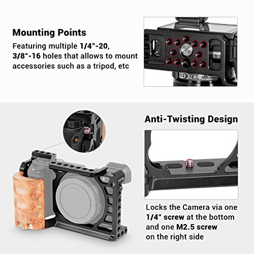 SMALLRIG Jaula a6500 con Mango Madera, Cage con Empuñadura Madera para Sony a6500 / a6300 - 2097