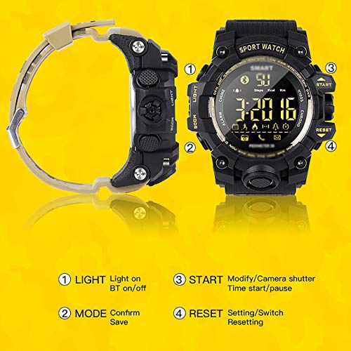 Smart Watch, Reloj de Pulsera para Hombre de Estilo de Camuflaje Deportivo al Aire Libre, sin Carga IP67 Relojes a Prueba de Agua, con información de Reloj de Alarma D