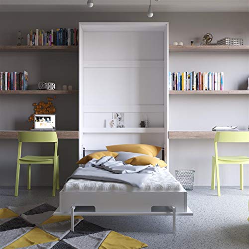 SMARTBett Basic Cama abatible Cama Plegable Cama de Pared (Blanco, 90 x 200 cm Vertical)