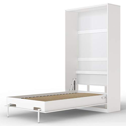 SMARTBett Basic Cama abatible Cama Plegable Cama de Pared (Blanco, 90 x 200 cm Vertical)