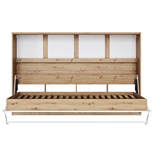 SMARTBett Standard 120x200cm Horizontal Roble Salvaje/Blanco Alto Brillo Cómodo | Cama Abatible, Cama De Pared, Cama Plegable, Cama Oculta