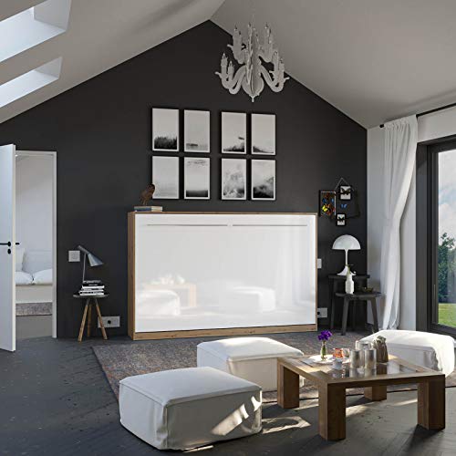 SMARTBett Standard 120x200cm Horizontal Roble Salvaje/Blanco Alto Brillo Cómodo | Cama Abatible, Cama De Pared, Cama Plegable, Cama Oculta SMARTBett Standard 120x200cm Horizontal Roble Salvaje/Blanco Alto Brillo Cómodo | Cama Abatible, Cama De Pared, Cama Plegable, Cama Oculta