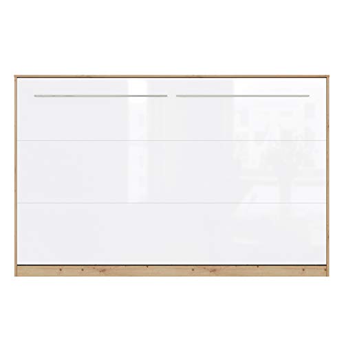 SMARTBett Standard 120x200cm Horizontal Roble Salvaje/Blanco Alto Brillo Cómodo | Cama Abatible, Cama De Pared, Cama Plegable, Cama Oculta