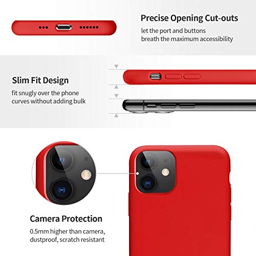 SmartDevil Funda Adecuado para iPhone 11 + Protector de Pantalla, [Totalmente Protector] Funda de Goma de Gel de Silicona líquida Funda .Microfibra Suave Funda para iPhone 11 -Rojo