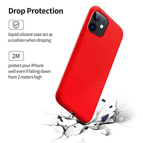 SmartDevil Funda Adecuado para iPhone 11 + Protector de Pantalla, [Totalmente Protector] Funda de Goma de Gel de Silicona líquida Funda .Microfibra Suave Funda para iPhone 11 -Rojo
