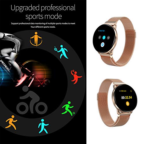 Smartwatch Fashion para Hombre Mujer Impermeable Reloj Inteligente Monitores de Actividad Fitness Tracker con Monitor de Sueño Pulsómetros Podómetro Compatible con iOS Android Huawei (Dorado)