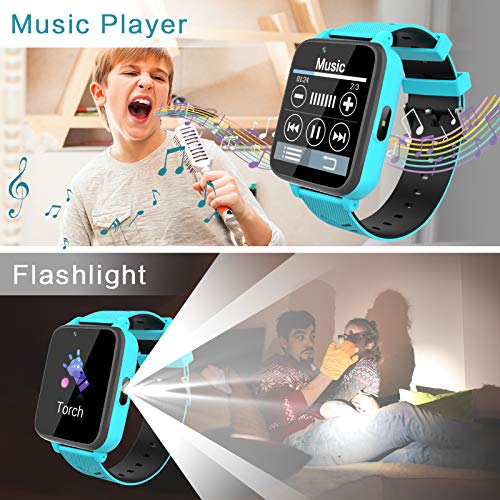 Smartwatch para Niños, Reloj Teléfono para Niña y Niño Pantalla Táctil con Música, 14 Juegos, Cámara, Linterna, Alarma, Reloj Inteligente para Niños Regalo (Azul)