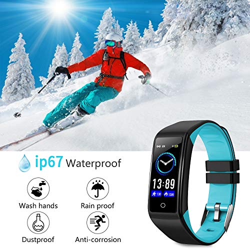 Smartwatch, Reloj Inteligente Mujer Hombre Niños Pulsera, Pulsera de Actividad Inteligente con Contador de Caloría Monitoreo Pulsómetros + Auriculares Bluetooth Deportivos, para Android iOS (Azul)