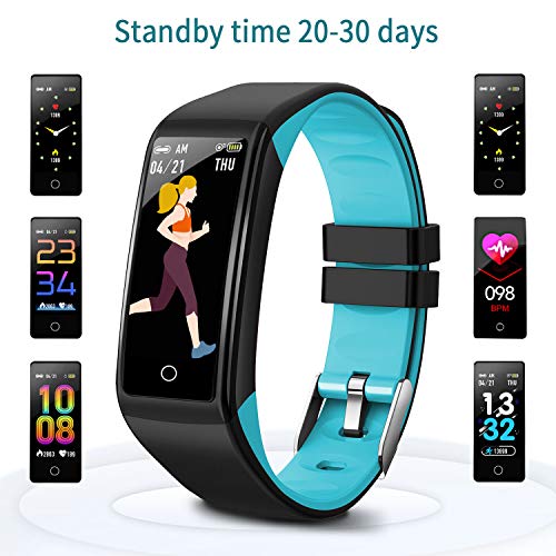 Smartwatch, Reloj Inteligente Mujer Hombre Niños Pulsera, Pulsera de Actividad Inteligente con Contador de Caloría Monitoreo Pulsómetros + Auriculares Bluetooth Deportivos, para Android iOS (Azul)