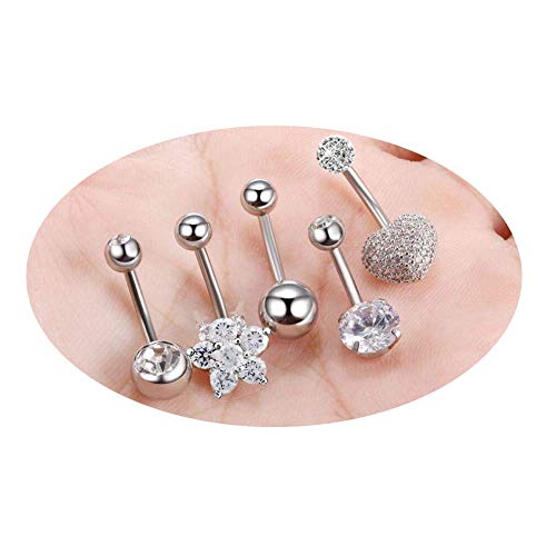 SMCTCRED Barras del Vientre, 11PCS 316L Acero quirúrgico CZ Las Barras del Vientre con cuelgan Zirconia cúbica Curvantes Piercings Joyas para Mujeres (6 Piezas)