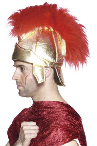 Smiffys-26939 Casco de Soldado Romano, con penacho, Color Oro, Tamaño único (Smiffy'S 26939)
