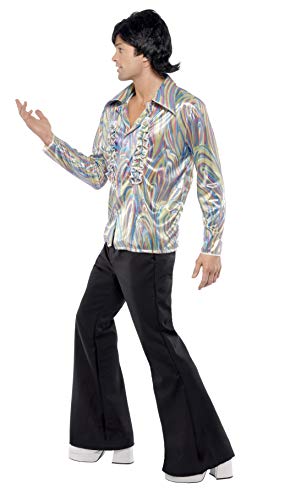 Smiffys-33841L Disfraz Retro de los 70, con Estampado psicodélico, Camisa y Pantalones de Campana, Color Negro, L - Tamaño 42"-44" (Smiffy'S 33841L) Smiffys-33841L Disfraz Retro de los 70, con Estampado psicodélico, Camisa y Pantalones de Campana, Color Negro, L - Tamaño 42"-44" (Smiffy'S 33841L)