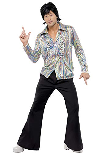 Smiffys-33841L Disfraz Retro de los 70, con Estampado psicodélico, Camisa y Pantalones de Campana, Color Negro, L - Tamaño 42"-44" (Smiffy'S 33841L) Smiffys-33841L Disfraz Retro de los 70, con Estampado psicodélico, Camisa y Pantalones de Campana, Color Negro, L - Tamaño 42"-44" (Smiffy'S 33841L)