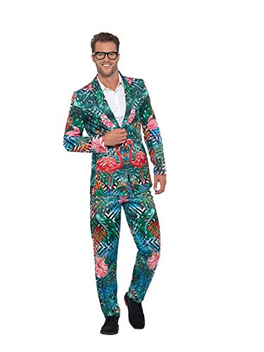 Smiffys Hawaiian Flamingo Suit Traje de Flamenco Tropical Hawaiano, Multicolor, L - Size 42"-44" Unisex Adulto