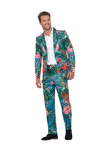 Smiffys Hawaiian Flamingo Suit Traje de Flamenco Tropical Hawaiano, Multicolor, L - Size 42"-44" Unisex Adulto