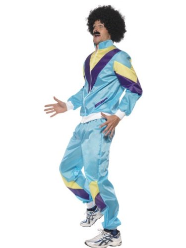 Smiffy's Smiffys 80s Height of Fashion Shell Suit Costume Disfraz de chándal al colmo de la Moda de los 80 con Chaqueta y Pantalones, Multicolor, L 39298L