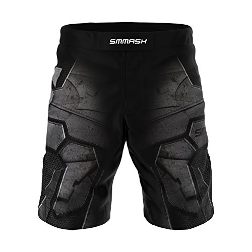 SMMASH Dark Knight Deporte Profesionalmente Pantalones Cortos MMA para Hombre, Shorts MMA, BJJ, Grappling, Krav Maga, Material Transpirable y Antibacteriano, (L)