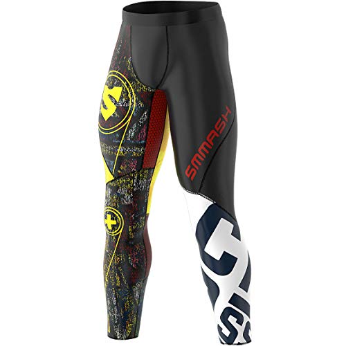 SMMASH Graffiti Deportivo Largo Leggins Hombre, Pantalones Largo Deporte Dombre por un Gimnasio de Yoga Corrientes, Material Transpirable y Antibacteriano, (M)