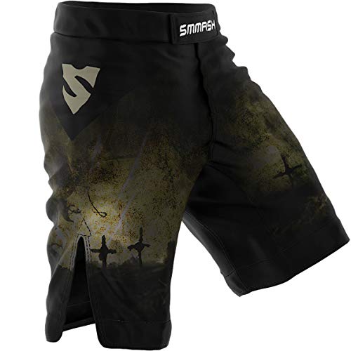 SMMASH Night Shift Deporte Profesionalmente Pantalones Cortos MMA para Hombre, Shorts MMA, BJJ, Grappling, Krav Maga, Material Transpirable y Antibacteriano, (L)