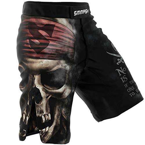 SMMASH Pirates of MMA Deporte Profesionalmente Pantalones Cortos MMA para Hombre, Shorts MMA, BJJ, Grappling, Krav Maga, Material Transpirable y Antibacteriano, (M)