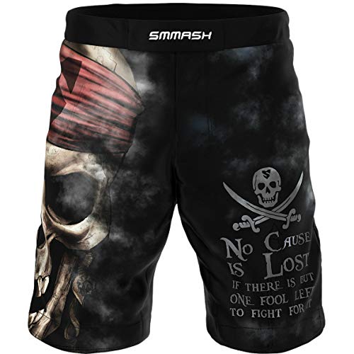 SMMASH Pirates of MMA Deporte Profesionalmente Pantalones Cortos MMA para Hombre, Shorts MMA, BJJ, Grappling, Krav Maga, Material Transpirable y Antibacteriano, (M)