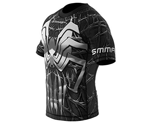 SMMASH Venomour Rashguard Hombre Manga Corta, Camisetas Hombre para MMA, Artes Marciales, Krav Maga, BJJ, K1, Karate, Material Transpirable y Antibacteriano